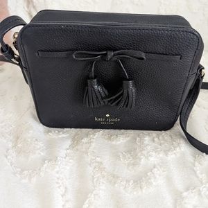 Kate Spade Black Hayes Street Aria Black Pebbled Leather Crossbody Camera Bag